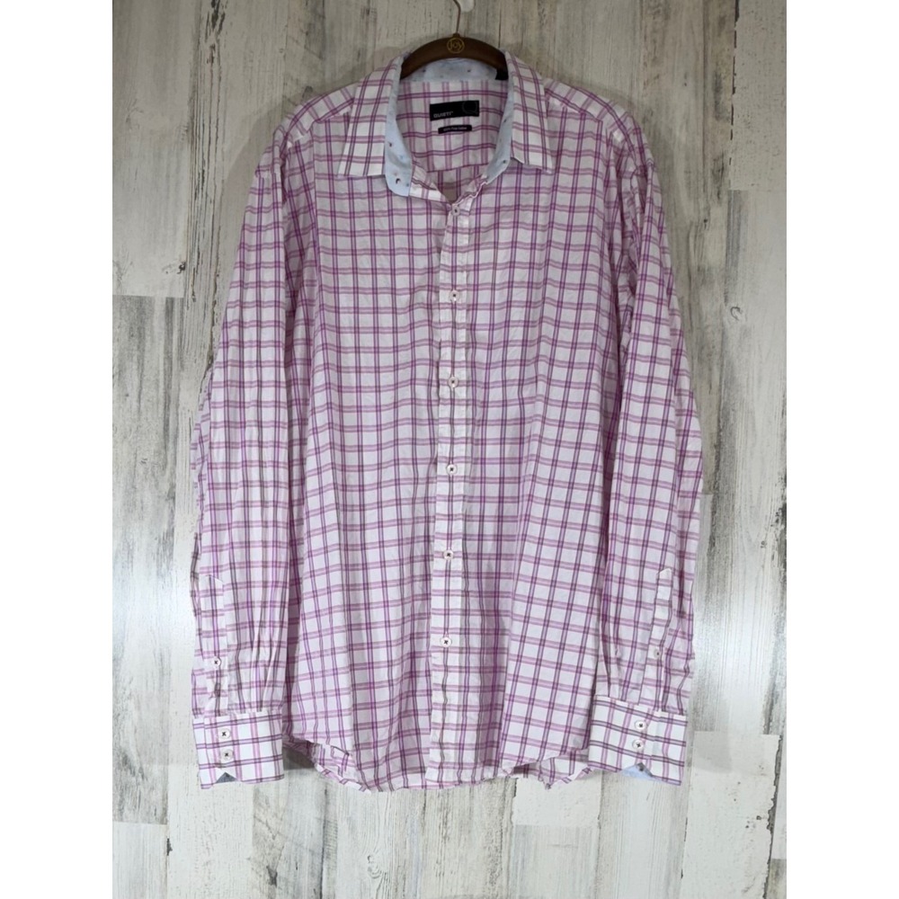 Quieti Mens Plaid Button Up Shirt‎ Size XL 100% Cotton Pink Plaid Contrast Cuff